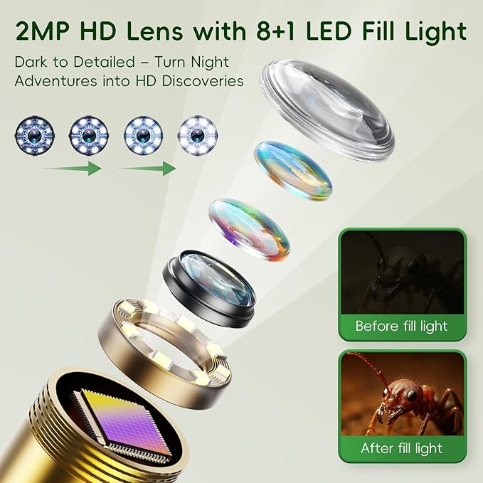 Borescope Camera Toy with Light for Kids - STEM Science Educational Toy for 4 5 6 7 8 9 10 Years Old Boys Girls Birthday Gift, Snake Scope Camera for Outdoor Camping Nature Exploration