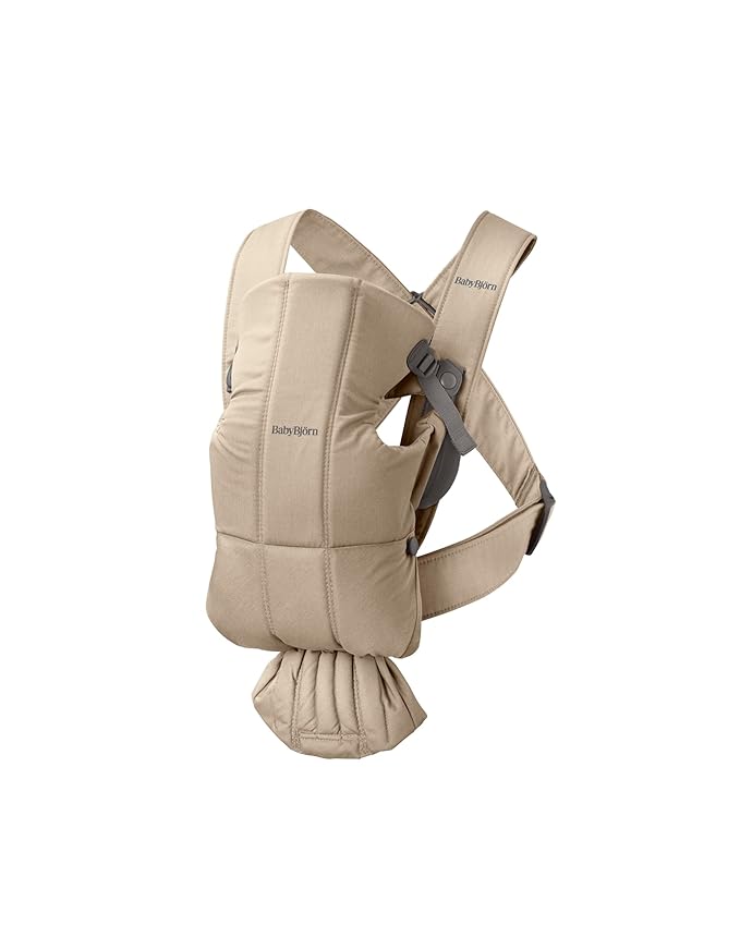 BabyBjörn Baby Carrier Mini, Beige, Woven | Newborn Carrier (7-25 lbs), Ergonomic, Easy-to-Use
