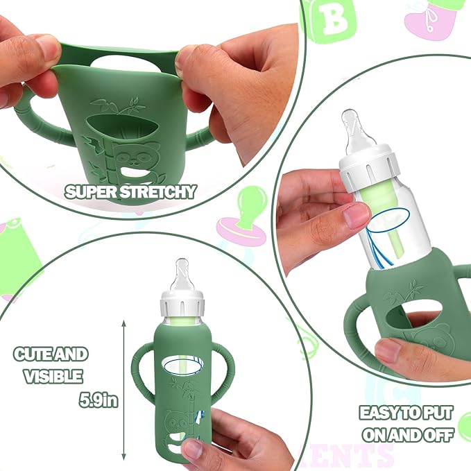BUSOHA 3 Pack Silicone Sleeves for Dr. Brown's Glass Baby Bottles - Drop Protection Baby Bottle Sleeves Compatible with Dr. Brown's Newborn Glass Bottles with Silicone Handles,8 oz
