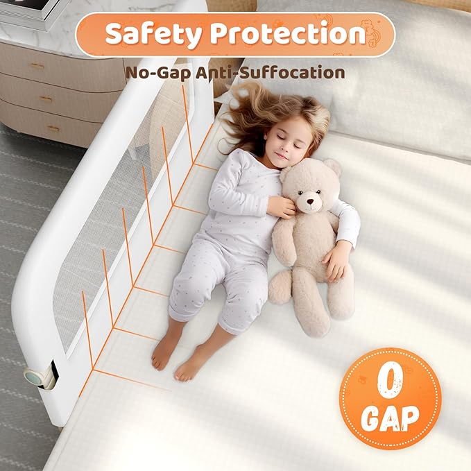 Bed Guard Rail for Toddlers - 47inch Foldable & Adjustable Height Baby Bed Safety Side Rails - Large Toddler Crib Railing Guard for Twin, Bunk, Full Size, Queen & King, Full Size Bed