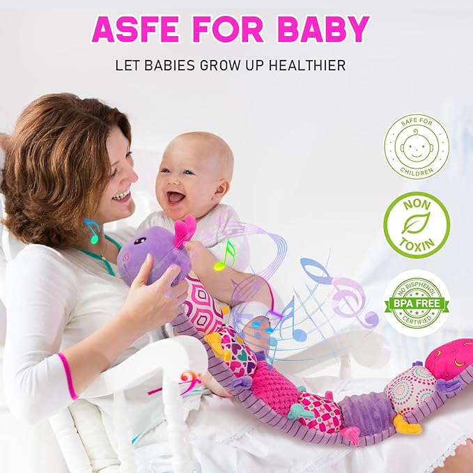 Baby Girls Toys 0-6 Month Baby Stuffed Animal Toys for 0-6 6-12 Months & A Pair of Wrist | Baby Musical Caterpillar Tummy Time Toy | Newborn Infant Sensory Toy for 1 2 Years Old Boys Girls.