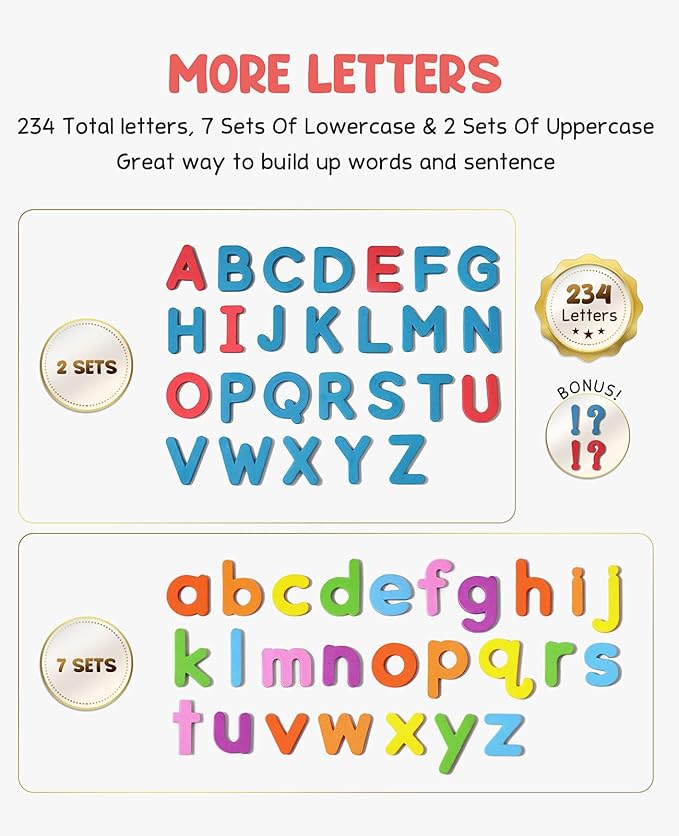 Gamenote Classroom Magnetic Alphabet Letters Kit 238 Pcs with Double - Side Magnet Board - Foam Alphabet Letters for Preschool Kids Toddler Spelling and Learning Colorful ABC Education Fridge Magnets