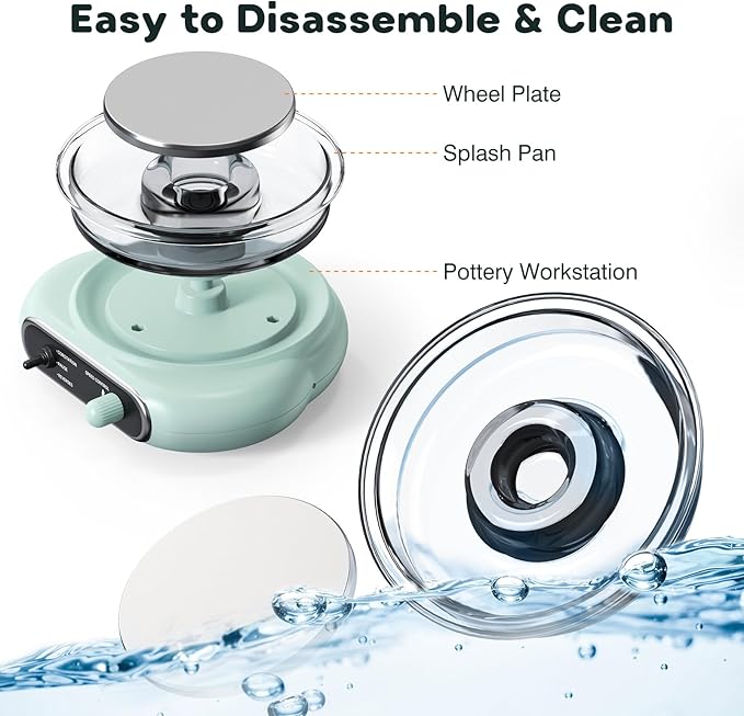 Alldeer Mini Pottery Wheel Kit - 4.7" Turntable Electric Clay Wheel with Foot Pedal, Adjustable Speed Ceramic Making Machine with 8 Pottery Shaping Tools, Craft Kits for Kids