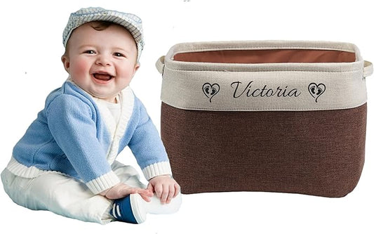 Generic Personalized Kids' Storage Box - Brown, Customizable, Soft & Durable Cotton & Linen, Foldable, 14x9x1 inches