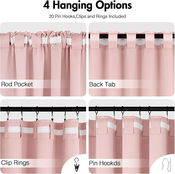 ANRODUO Light Pink Blackout Curtains for Girls Bedroom Living Room, Back Tab Rod Pocket Pinch Pleated Thermal Insulated Room Darkening Curtains 102 Inches Long 2 Panels, 52 x 102 Inch