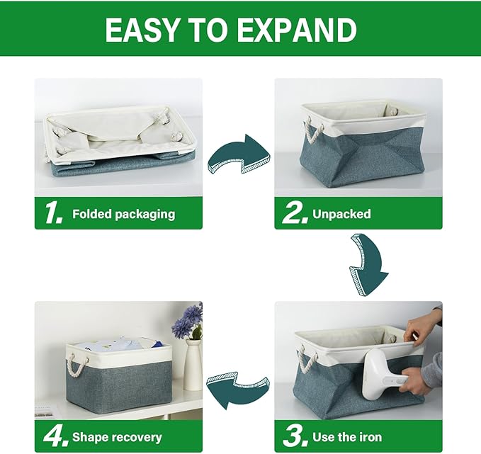 Bidtakay Fabric Storage Baskets for Shelves 3 Pack Large Storage Bins for Organizing Linen Collapsible Organizer for Closet-Deep Green