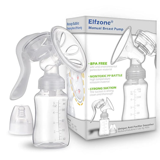Elfzone Manual Breast Pump - Adjustable Suction Silicone Hand Pump Breastfeeding, Small Portable Manual Breast Milk Catcher Baby Feeding Pumps & Accessories, White, Mother’s Day Gifts