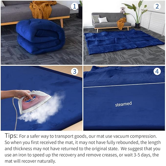 Baby Play Mat for Floor,1.3" Thick Memory foam Tummy Time Mat,Soft Coral Velvet Nursery Rug,Extra Large Non Slip Crawling Mat for Toddlers,Infants,kids,Yoga Mat,Tatami Mat for Living Room(Royal Blue)