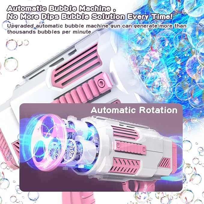Bubble Machine Automatic Bubble Gun, Summer Beach Bubbles Blower Outdoor Kids Toys for Boy Girl Age 3 4 5 6 7 8 9 10 11 12 Year Old, Birthday Wedding Party Halloween Favors(No Dip)