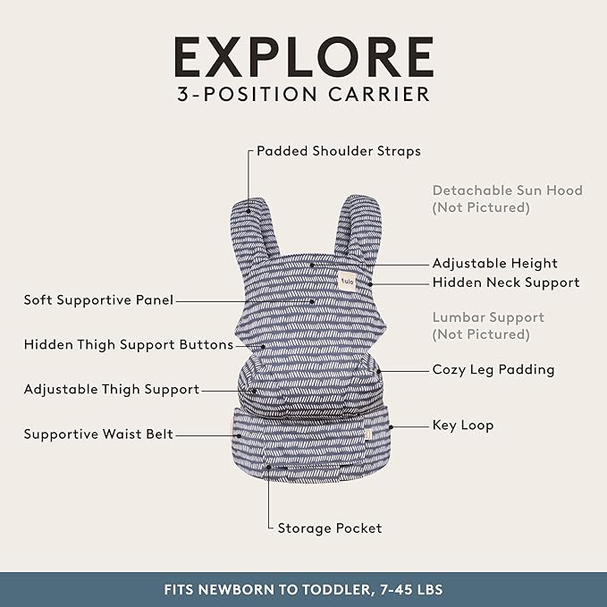 Baby Tula Explore Carriers - Breathable Baby Carrier Newborn to Toddler - Adjustable Toddler Carrier - Multiple Ergonomic Positions Front and Back - Ergonomic Fit for 7-45 lb - Mesh, Beyond