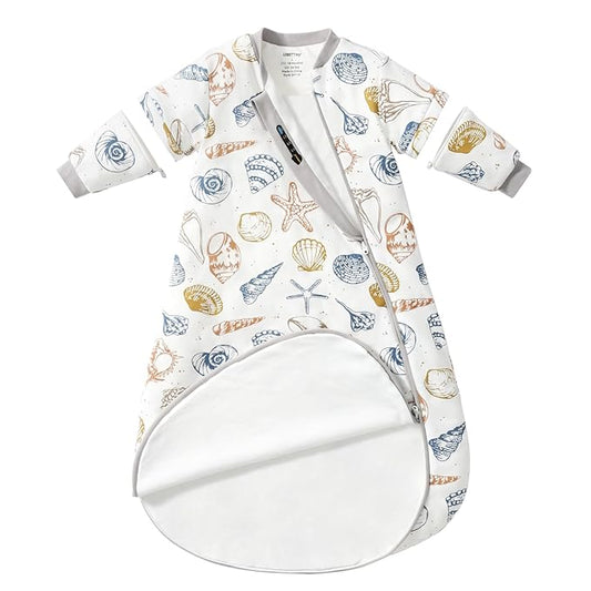Baby Sleep Sack 6-12 Months, Cotton Detachable Long Sleeve Sleep Sack, 2.5 Tog Toddler Sleeping Sack with Temperature Strips, 2-Way Zipper Wearable Blankets for Newborns, Ocean