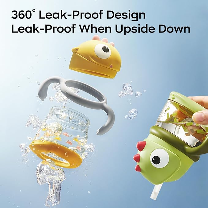 bc babycare Straw Sippy Cups for Toddler, No Spill Sippy Cups for Baby 1+ Year Old, Transition Weighted Sippy Cup with Straw and Strap, 10oz/300ml, Yellow