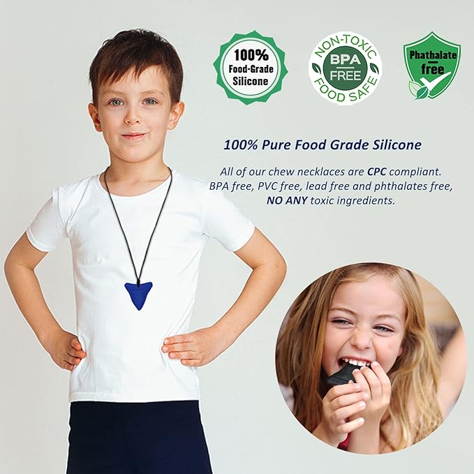 Chew Necklaces for Sensory Kids, 3 Pack Sensory Toys Silicone Chewy Necklace Sensory for Autism, ADHD, Anxiety or Other Special Needs- Reduces Chewing Fidgeting for Boys Girls Adults Chewer