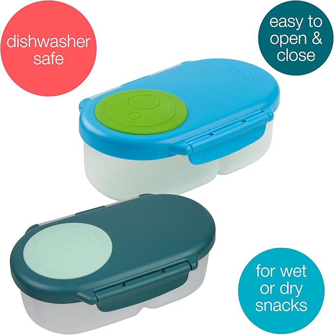 b.box Snack Box (2-pack) Reusable Snack Containers with Lids – Bento Box for Kids & Toddlers, Leakproof Lunch Box, BPA-Free and Dishwasher Safe Snack Container(O'Breeze + Emerald, 1 3/4 Cup)