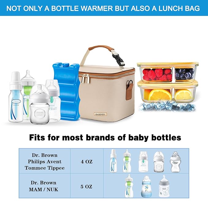 Breastmilk Cooler Bag with Ice Pack Fits 6 Baby Bottles Up to 5 Ounce, Baby Bottle Bag with Shoulder Strap for Nursing Mom Daycare, Cream