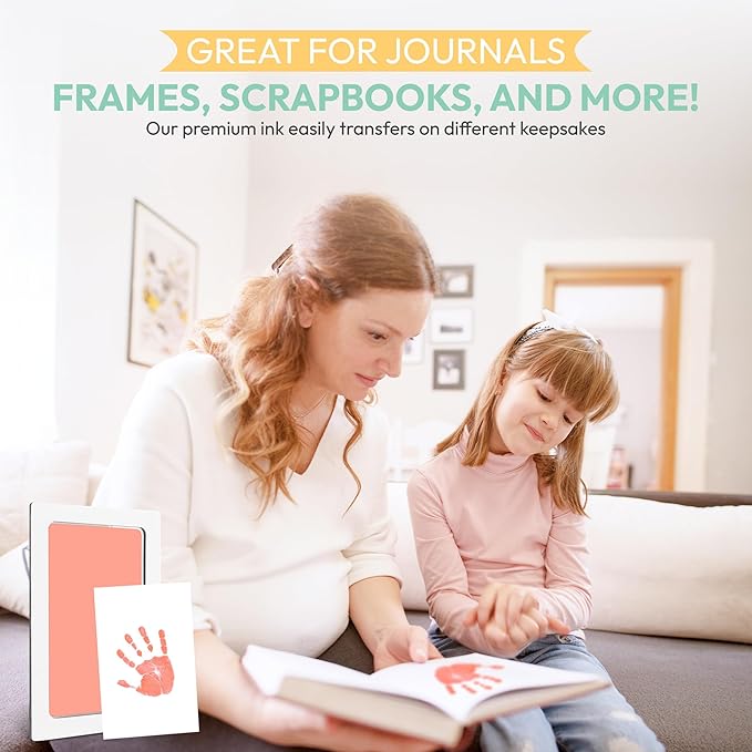 Clean Touch Ink Pad for Baby Handprints and Footprints – Inkless Infant Hand & Foot Stamp – Safe for Babies, Doesn’t Touch Skin – Perfect Family Memory or Gift – Pink Print Kit by Tiny Gifts