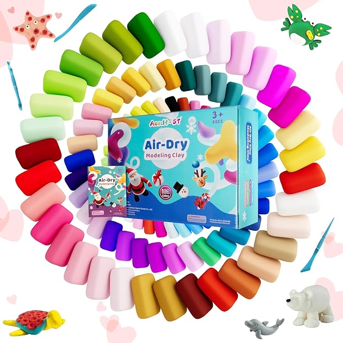 Air Dry Clay 102 Colors, Modeling Clay for Kids, Model Magic Clay, DIY Molding Clay Kit with Sculpting Tools, Soft and Non-Sticky, Arts and Crafts Gift for Boys Girls Kids