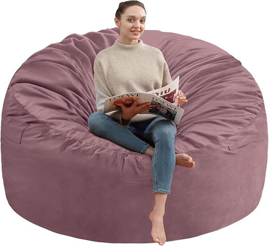 6FT Bean Bag Chair, Large Bean Bag Chairs with Memory Foam Filled, Fluffy Beanbag Sofa with Dutch Velvet Cover, Round BeanBag Chairs for Living Room, Playroom - Dusty Pink