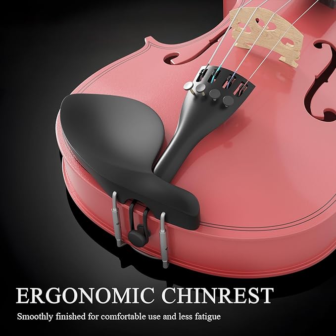 1/4 Beginner Violin Kit, Complete Violin Set with Case, Bow, Rosin, Pink