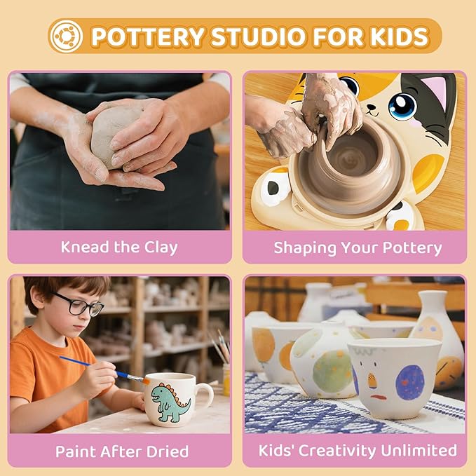 Insnug Pottery Wheel for Kids - Pottery Arts and Crafts for Kids Ages 8-12 with 3 Pack Painting Kit Air Dry Clay Art Supplies Toys for Girls Boy Birthday Gift for 6+