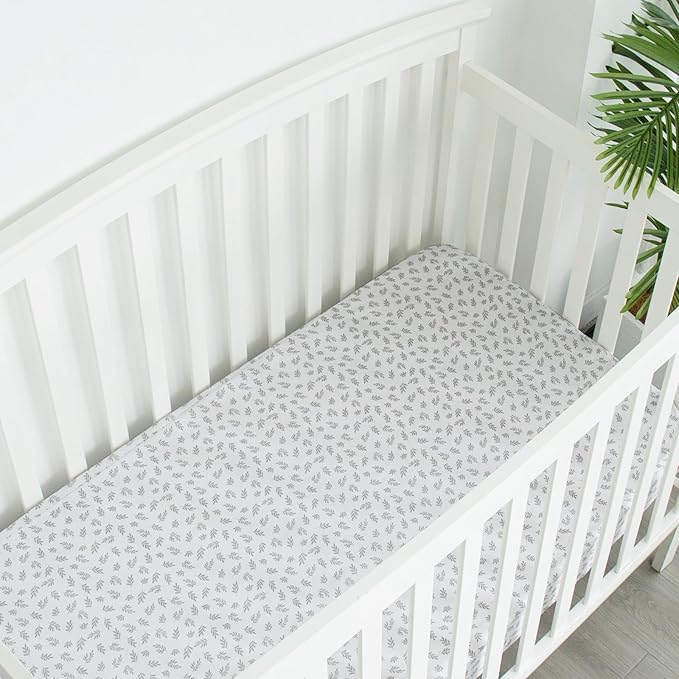 Crib Sheets 4 Pack for Baby Boys & Girls, Neutral Crib Sheet Fitted 52'' x 28'' for Standard Crib & Toddler Mattress, Ultra Soft Material Baby Sheet, Grey Leaf