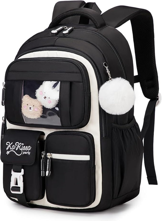 Kids Backpack for Girls - School Bags for Middle School Students - Book Bag for Elementary Primary - Kawaii Ita Backpack - Black and Beige