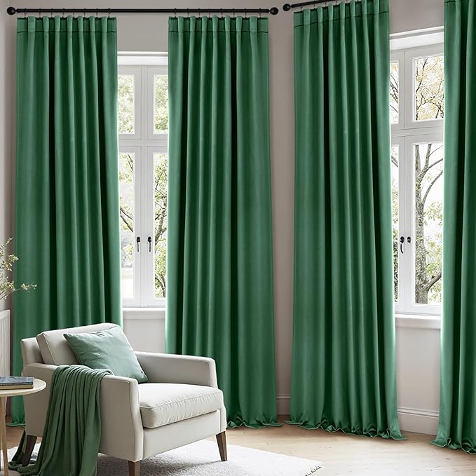 ANRODUO Back Tab Blackout Curtains for Bedroom Living Room, Rod Pocket Pinch Pleated Thermal Insulated Room Darkening Curtains 63 Inches Long 2 Panels, Hunter Green, 42 x 63 Inch
