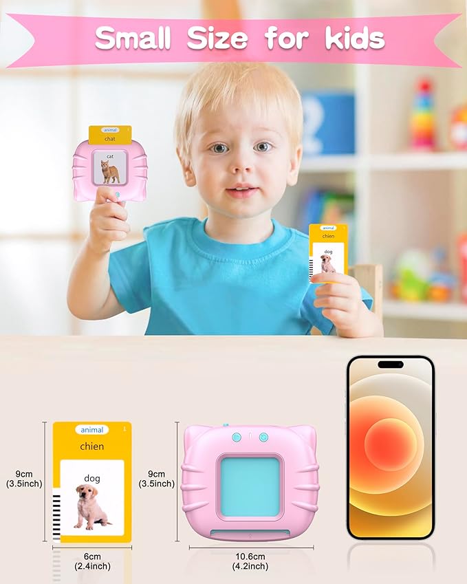 510 Words French Flash Cards for Kids, Toddler Learning Resources Toy, Autism Sensory Toys for Autistic Children Aged 2-4 Pink (French/English/Bilingual)