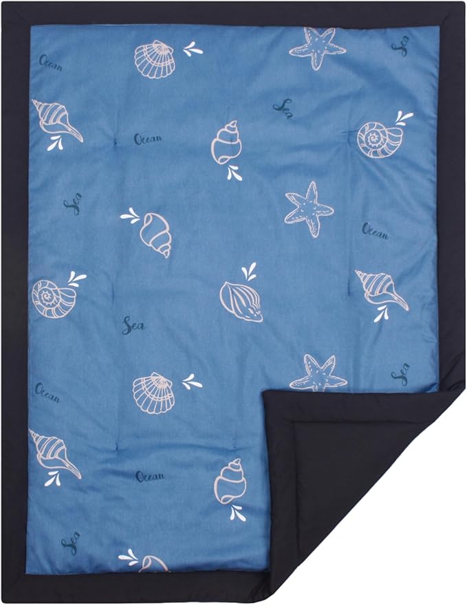 CaSaJa 4-Piece Crib Bedding Set for Boys and Girls, Nursery Baby Bedding Set Including Quilted Comforter with Fitted Crib Sheet and Changing Pad Covers, Reversible Quilt Design, Sea Conch