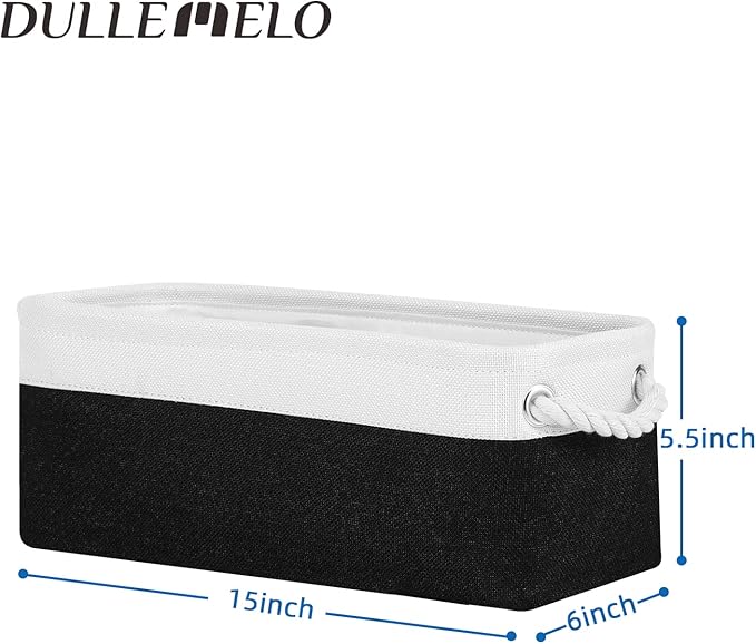 DULLEMELO Toilet Paper Storage Basket, Toilet Paper Basket for Back of Toilet, Bathroom Storage Basket for Cosmetics Towels Toilet Paper, Toilet Tank Basket with Rope Handles for Toilet(White&Black)