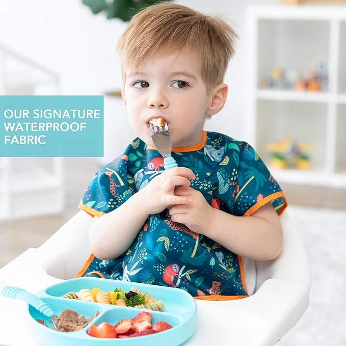 Bumkins Bibs - Toddler Bibs, Waterproof, Large for 1-3 Years, Short Sleeve