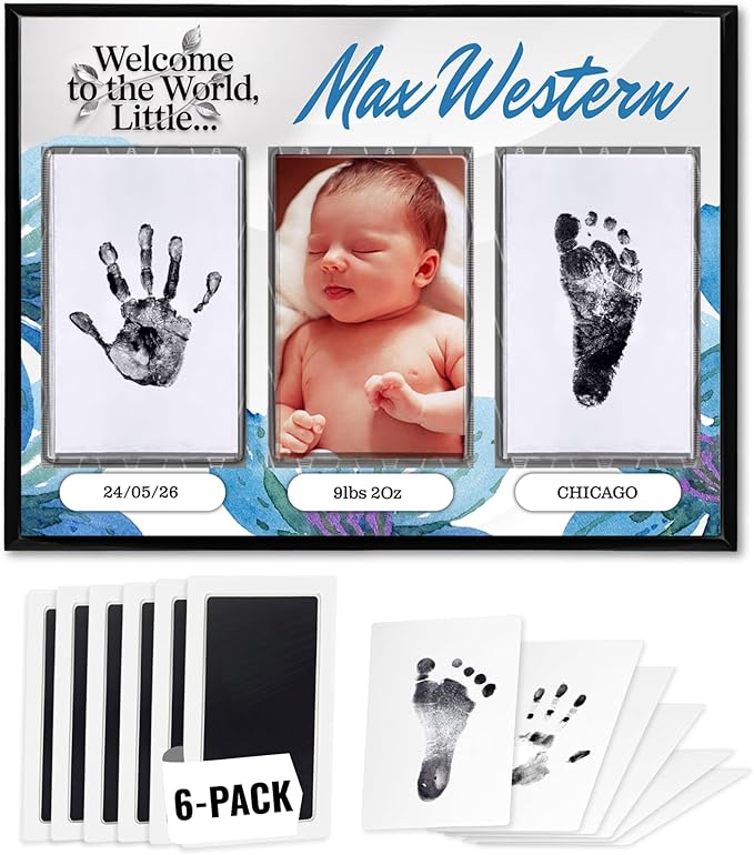 Inkless Hand and Footprint Kit, Baby Keepsake Plaque & Baby Shower Gifts - Ideal as Mom To Be Gift, Nursery Picture Frames, Clean Touch Hand and Footprint Kit (Style 1 - Design 3)