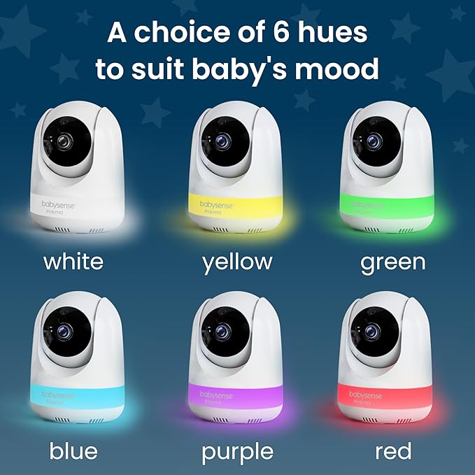 Babysense Prisma Baby Monitor with Camera and Audio, 5” HD Video Baby Monitor with 2 Cameras, 6-Color Night Light, Split Screen, Sound Machine with White Noise & Lullabies, Secure No WiFi