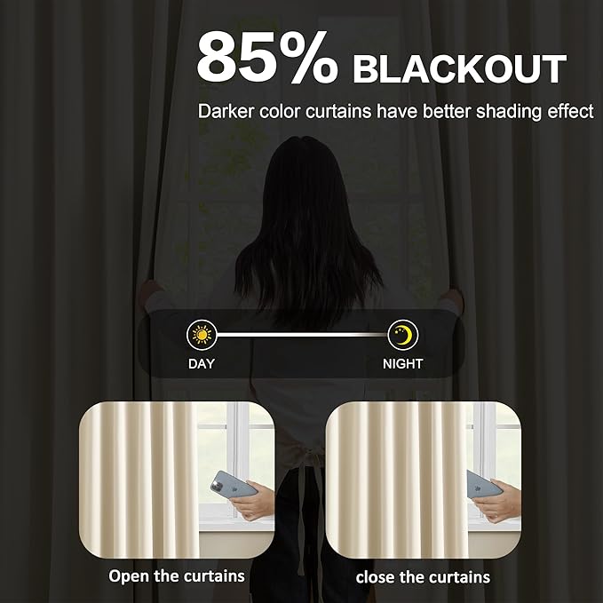 KEQIAOSUOCAI Blackout Sliding Glass Door Curtains 2 Panels Set,80 Inch Wide Room Divider Darkening Window Treatment Unique Hook Track Curtains for Bedroom/Living Room 80 x 96 Inches Long, Cream Beige