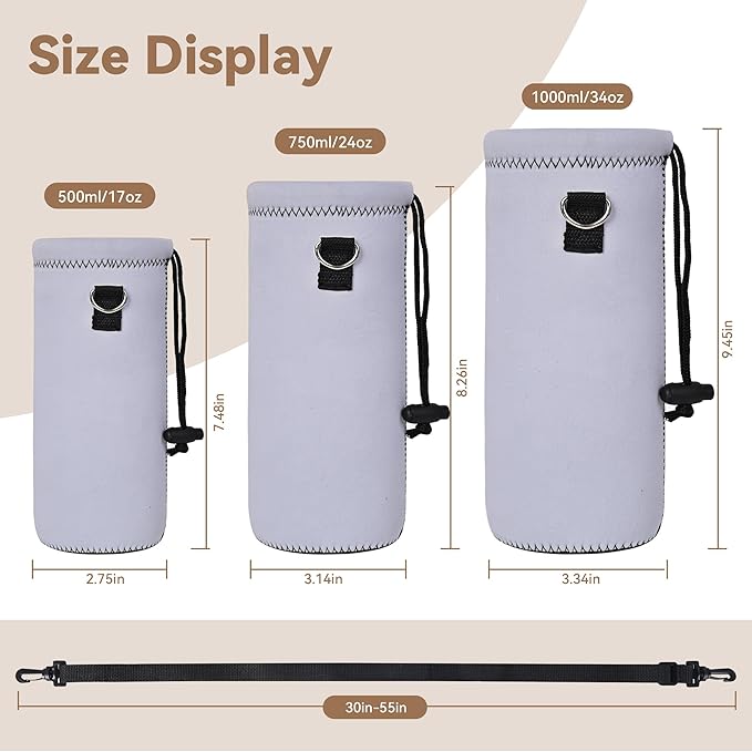 AUPET Water Bottle Sling Bag Carrier Crossbody Sleeve,Insulated Neoprene Bottle Case Holder Pouch Cover 500ML/17oz with Shoulder Strap for Walking Women Men