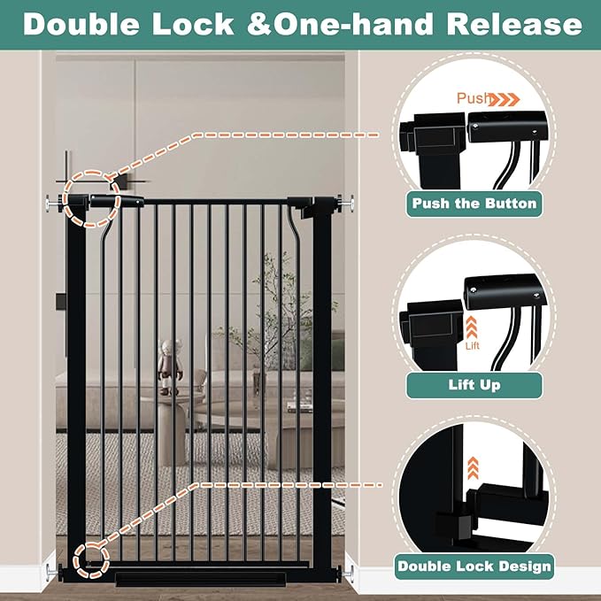 40.5" Extra Tall Baby Gate for Doorways, 32.6"-40.5" Extra Wide Pet Gate Pressure Mounted, Puppy Dog Gates Proof Indoor, No Drill Safety Child Gate, 1.37" Narrow Space Metal Black Gate