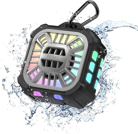 INSMY IP67 Waterproof Bluetooth Speaker, Shower Speaker Portable Small Clip-on, Multi Sync 100+ Speakers, Big Volume Booming Bass, 24H Playtime/Floatable/RGB Lights for Outdoor/Kayak/Beach (Black)