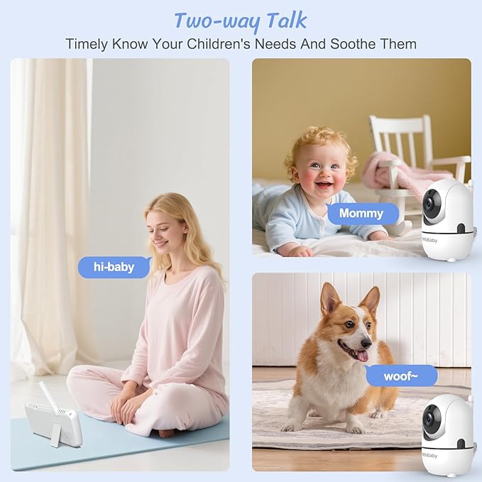 HelloBaby Baby Monitor 2 Cameras, 6'' World First IPS Split-Screen 30H Battery, No WiFi 2-Way Audio, Video, VOX, Double Cameras Pan-Tilt-Zoom, Night Vision, 8 Lullabies, 1000ft for Twins