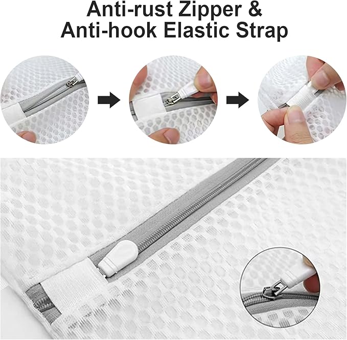 Honeycomb Lingerie Bags with Hanging Loop- 2Pack MDSXO Mesh Laundry Bags for Washing Delicates, White Wash Bags for Lingerie, Baby Clothes [1Medium+ 1Large]