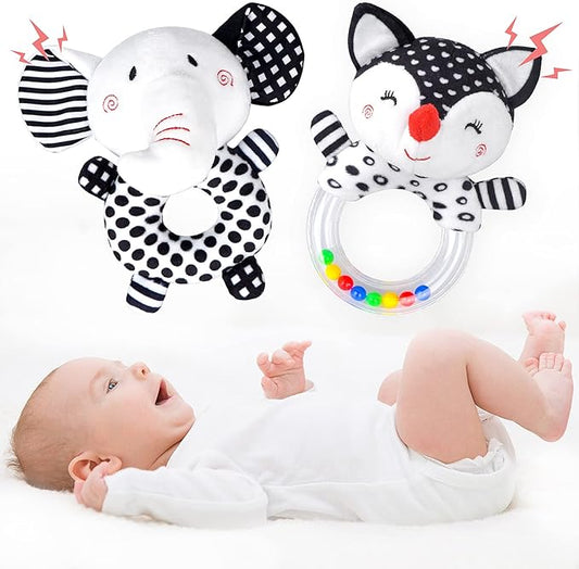 Baby Rattles 0-6 Months Newborn Toys Infant Toys 0-6 Months Rattles for Babies 0-6 Months Baby Toys 0-6 Months, Black and White High Contrast Baby Toys for 0 3 6 9 12 Months (Baby Rattles)