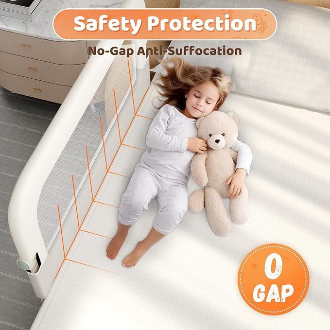 Bed Guard Rail for Toddlers - 47inch Foldable & Adjustable Height Baby Bed Safety Side Rails - Large Toddler Crib Railing Guard for Twin, Bunk, Full Size, Queen & King, Full Size Bed