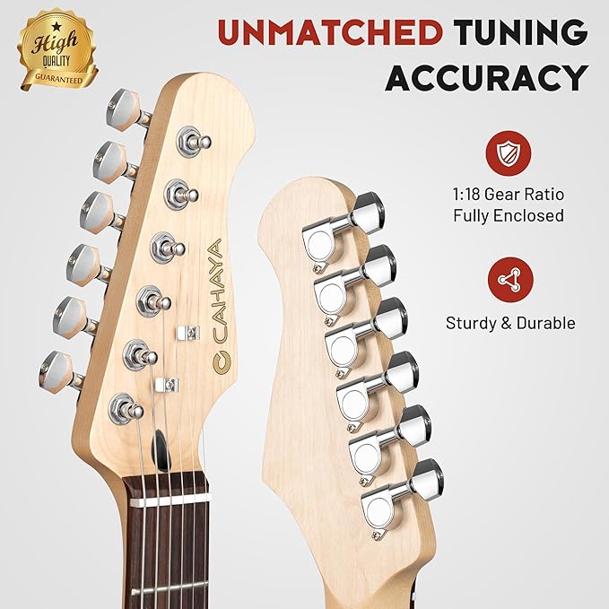 CAHAYA Electric Guitar Kit 39in - Full Size Electric Guitar Kit for Beginner Starter Poplar Solid Body with 10W Amplifier, Gig Bag, Strap, Tuner, Cable, String, Picks