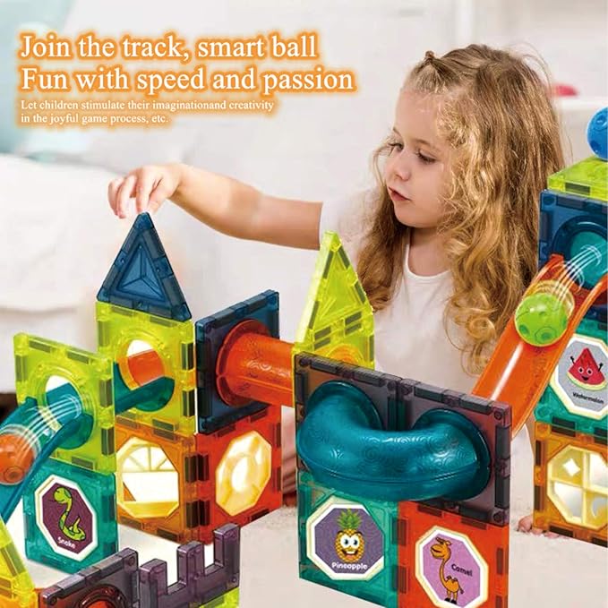 BINZKBB Light Magnetic Tiles Building Blocks for Kids,3D Clear Educational STEM Building Toys,Magnetic Marble Run Blocks Toys for Kids Ages 3 4 5 6 7 8 10+Year Old Boys Girls Creative Gift(110 PCS)