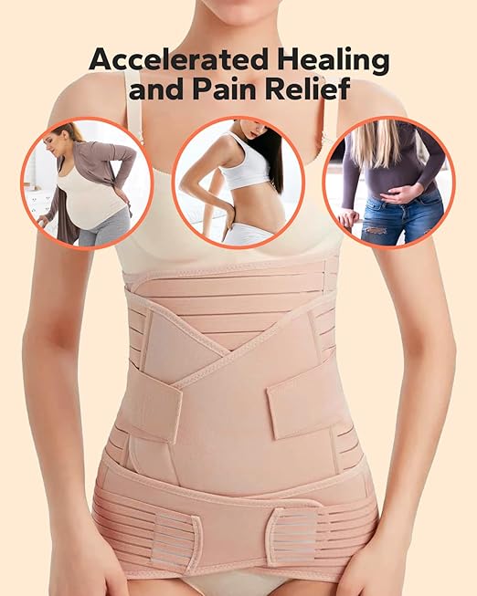 3 in 1 Postpartum Belly Band (Beige), Posture Correction Abdominal Binder, Waist Binder (For waistline 33"-41", XL)