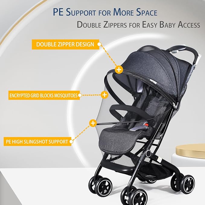 Mosquito Net for Stroller, Universal 3D Baby Bug Net with Two-Way Zippers & Storage Bag, Breathable & Foldable Netting for Stroller, Bassinet,Cradle（Black）