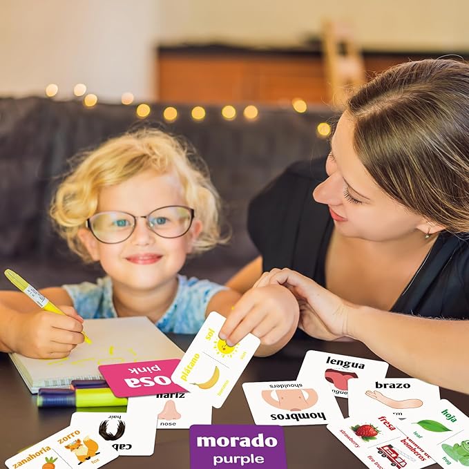 Ceiba Tree Spanish Flash Cards 100 English to Spanish Bilingual Flashcards Español Vocabulary Alphabet Number Colors Educational Learning Toys for Kids Adult Beginners Toddlers Grade School Classroom
