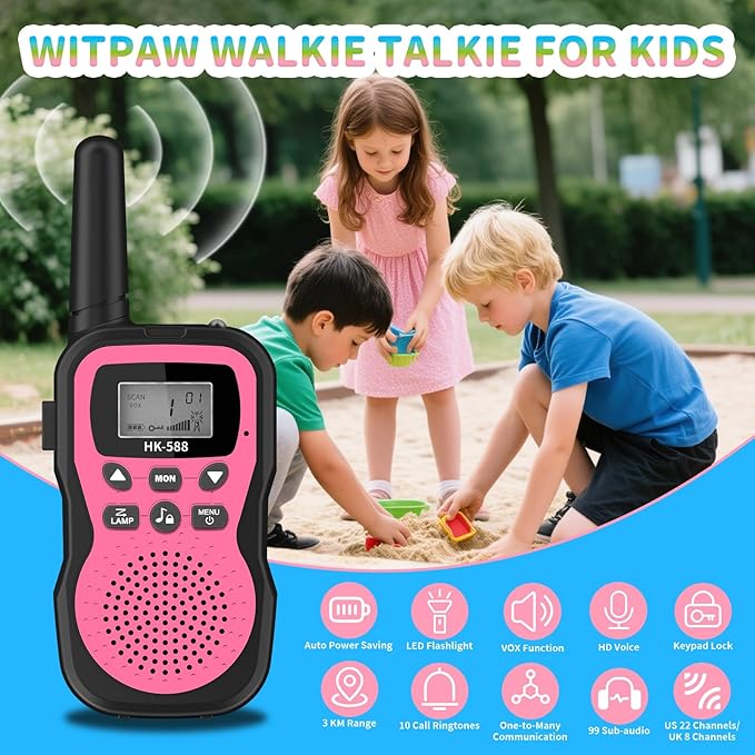 3 Pcs Walkie Talkies for Kids Rechargeable 3 KM Handheld Walkie Talkies Long Range 22 Channel 2 Way Radio Birthday Party Gifts for 3-12 Years Old Girls Boys Outside Adventure Camping Hiking