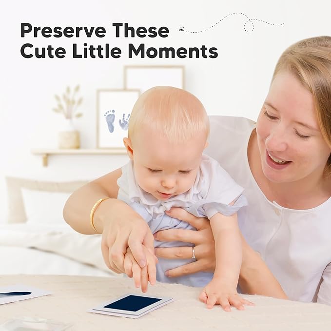 4-Pack Inkless Baby Hand and Footprint Kit - Mess Free Ink Pad for Newborn Keepsake, Dog Nose & Paw Print Kit, Clean Touch Ink Pad for Baby Hand & Footprints, Ideal New Mom Gifts (Navy)