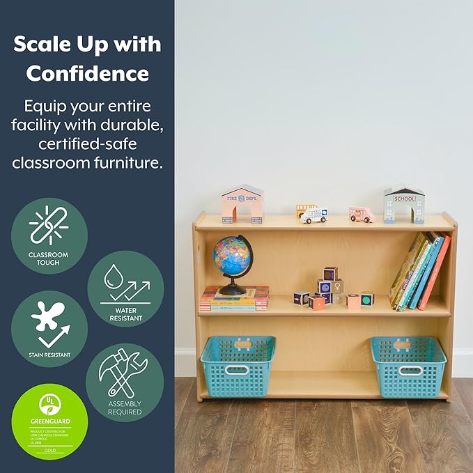 Angeles Value Line Narrow 2-Shelf Storage, Classroom Shelves and Daycare Furniture, Kids' Bookcases Cabinets & Shelves, 36" L x 12" W x 26" H