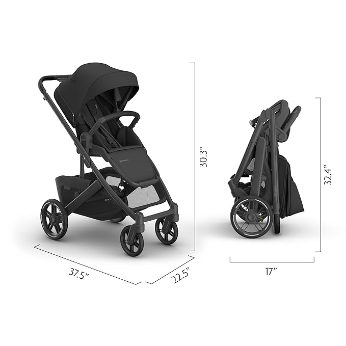 UPPAbaby Cruz V3 Stroller - from Birth + Car Seat Compatible - Full-Size, Reversible Seat - Infant Insert, Bug and Rain Shields Included - Jake (Charcoal/Carbon Frame/Black Leather)